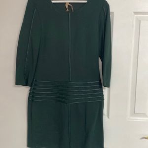 Leather detailed dark green dress